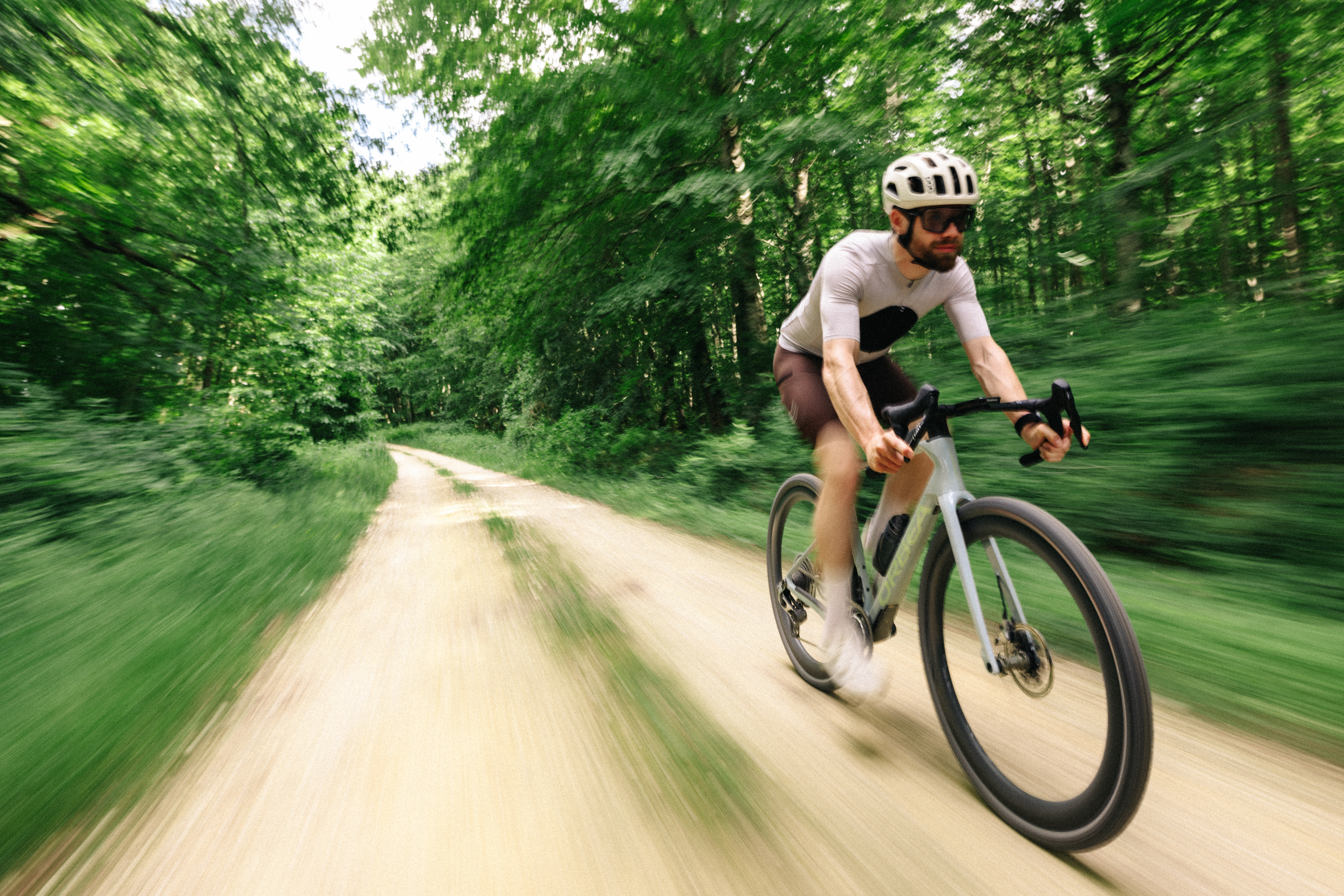 Orbea Terra Race Being ridden on a gravel track in Spain