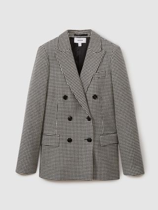 Petite Wool Dogtooth Double Breasted Blazer in Black/white