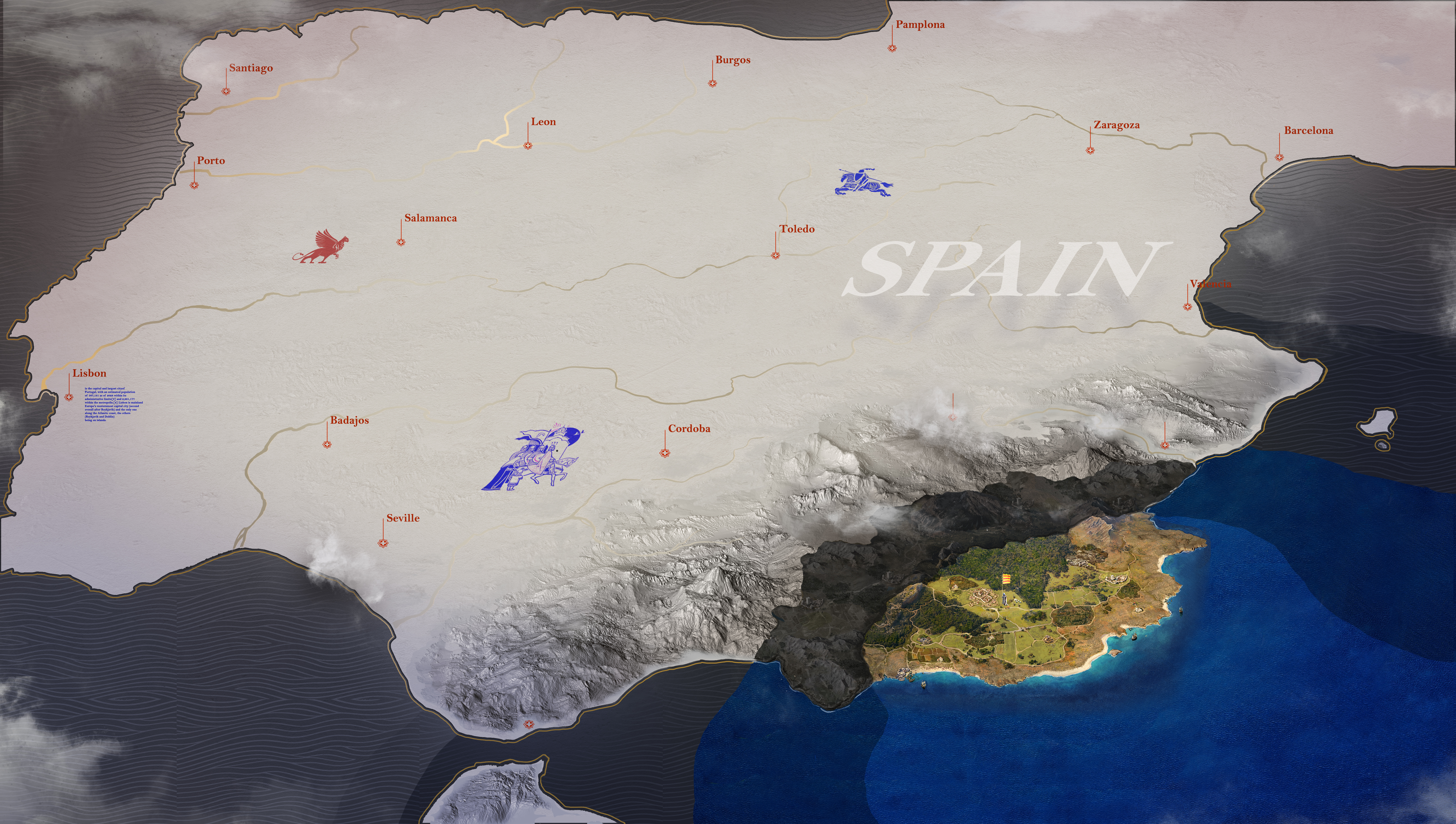 Concept art for the kingdom of Spain on the Total War: Medieval 3 campaign map