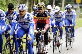 Big Belgian Tom Boonen rides with his Quick Step team-mates in the lead-up to tomorrow's Vuelta start. Hopefully Boonen will do something – anything - at the Vuelta, which would be more than he achieved at this year's Tour de France.