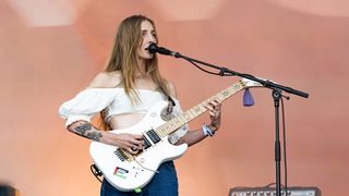 Hester Chambers of Wet Leg performs live on stage during Ohana Festival at Doheny State Beach on September 28, 2025 in Dana Point, California