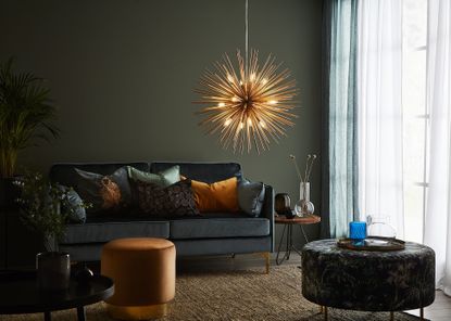 A living room with a spiky light shade from Lighting Direct