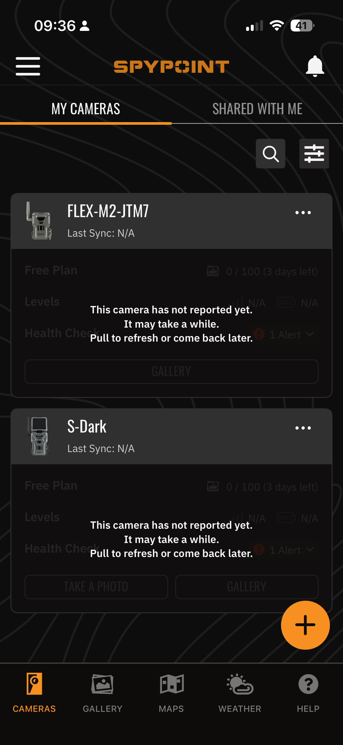 Screenshots from the Spypoint trail camera smartphone app