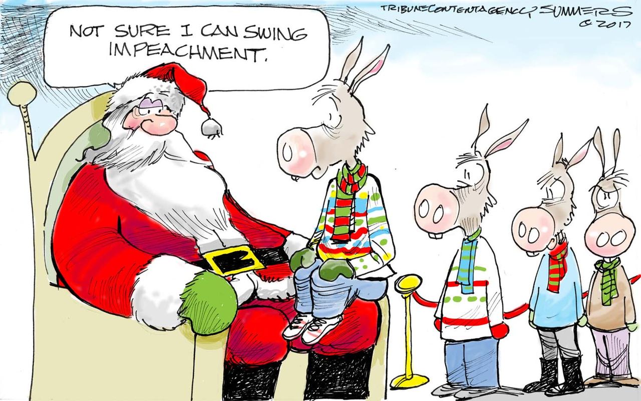 Political cartoon U.S. Christmas Democrats Trump impeachment