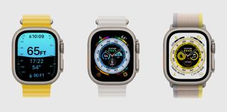 Three Apple Watch Ultra faces with a different theme on each screen.