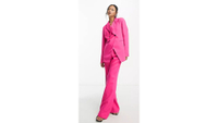 ASOS Vila tailored asymmetric suit blazer in bright pink
RRP: $118
Bring Barbiecore to the office with this bright pink blazer with black buttons and padded shoulders.