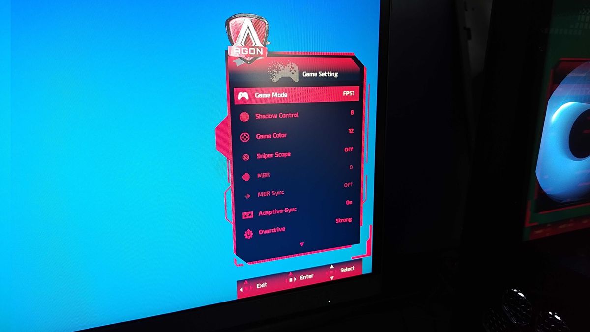 AOC AGON Pro AG246FK OSD Game Menu with linear list of options