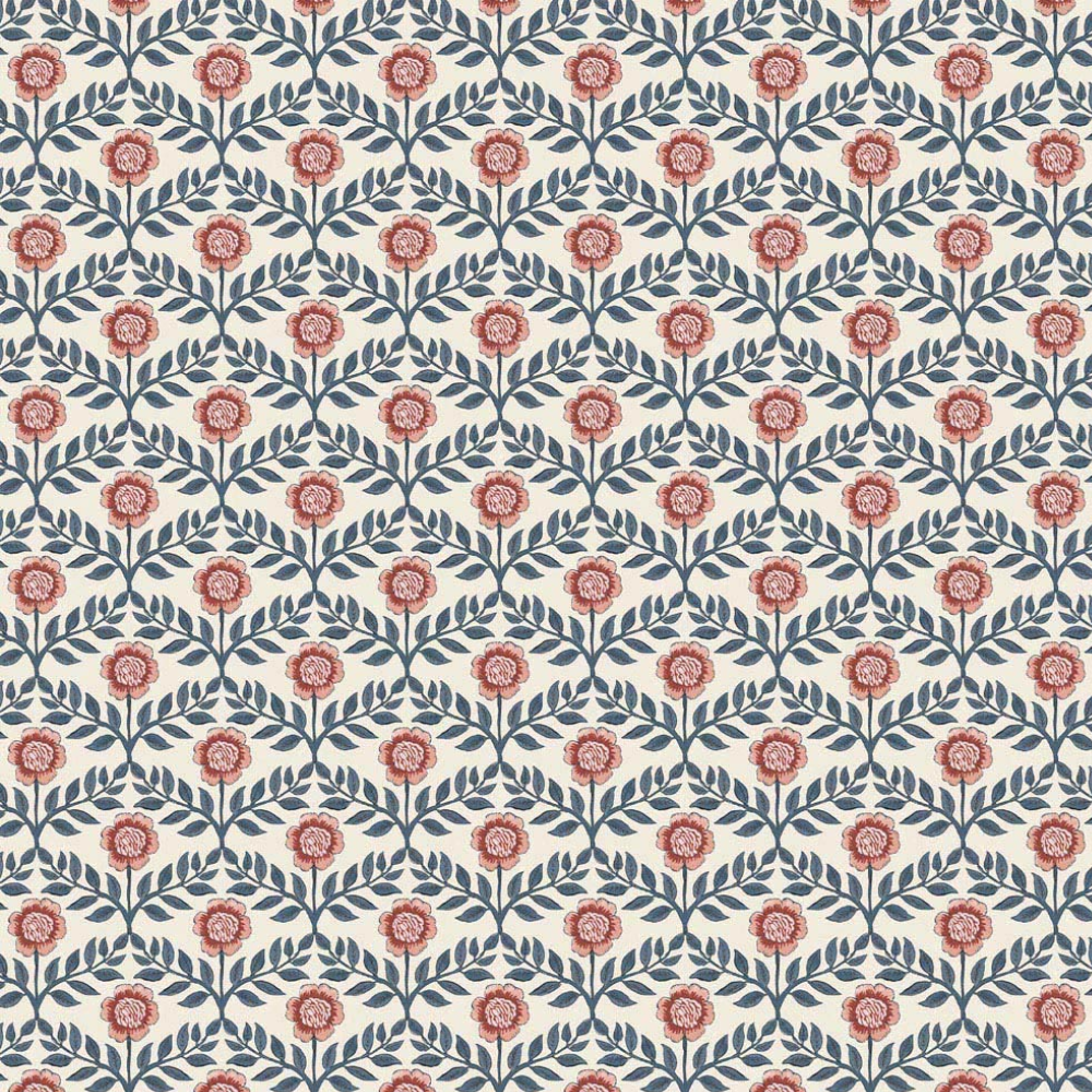 Pink and blue floral patterned wallpaper