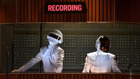 LOS ANGELES, CA - JANUARY 26: Daft Punk performs onstage during the 56th GRAMMY Awards at Staples Center on January 26, 2014 in Los Angeles, California. (Photo by Kevin Winter/WireImage)