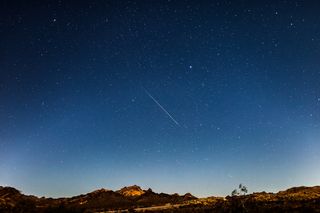 Astrophotographer Tyler Leavitt sent in a photo of a Geminid meteor taken Dec. 14, 2013, outside of Las Vegas, NV.