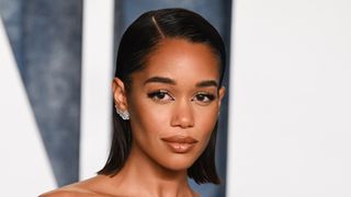 laura harrier on the red carpet with a bob hairstyle