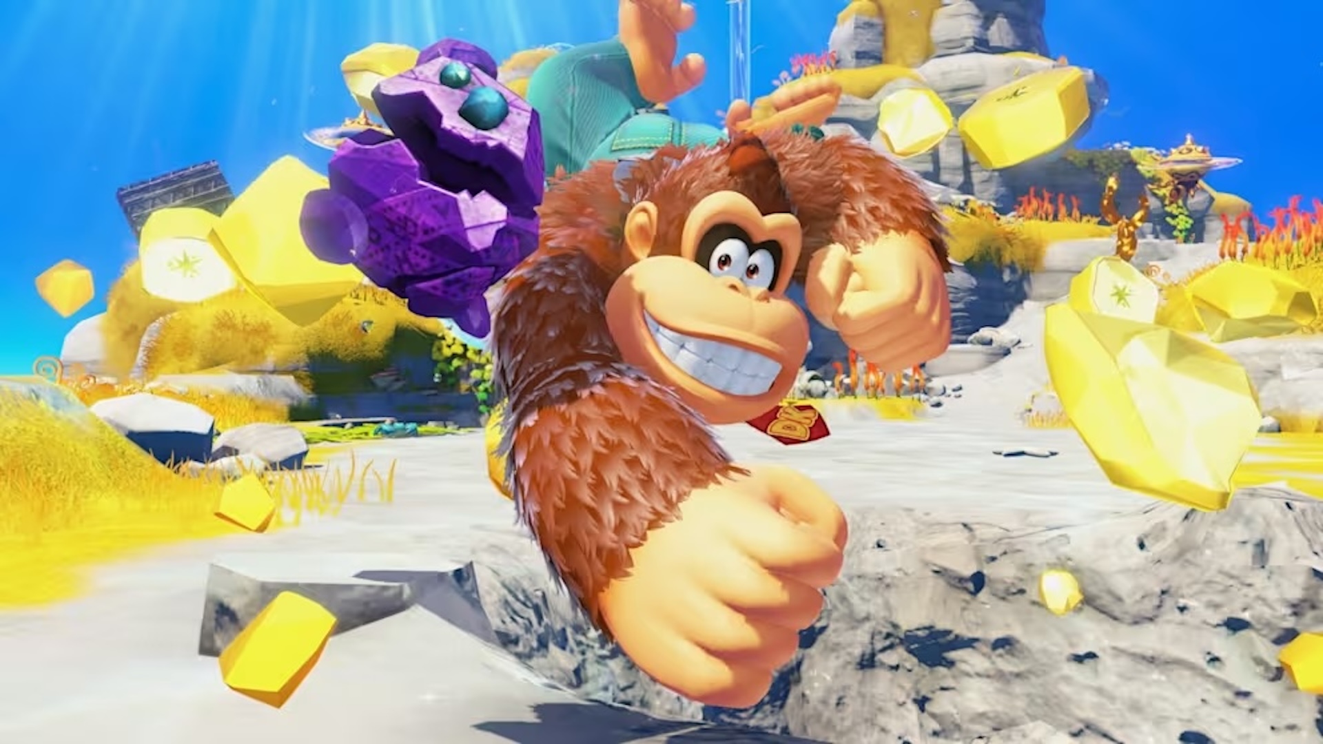 Donkey Kong and Odd Rock in Donkey Kong Bananza 