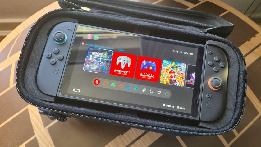 Photo of a Switch 2 sitting inside of the JSAUX case showing Pokemon Legends Z-A on the display.