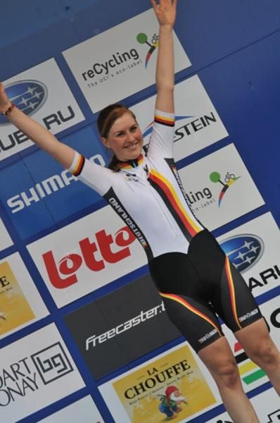 Helen Grobert on the podium in Houffalize for the junior women's race