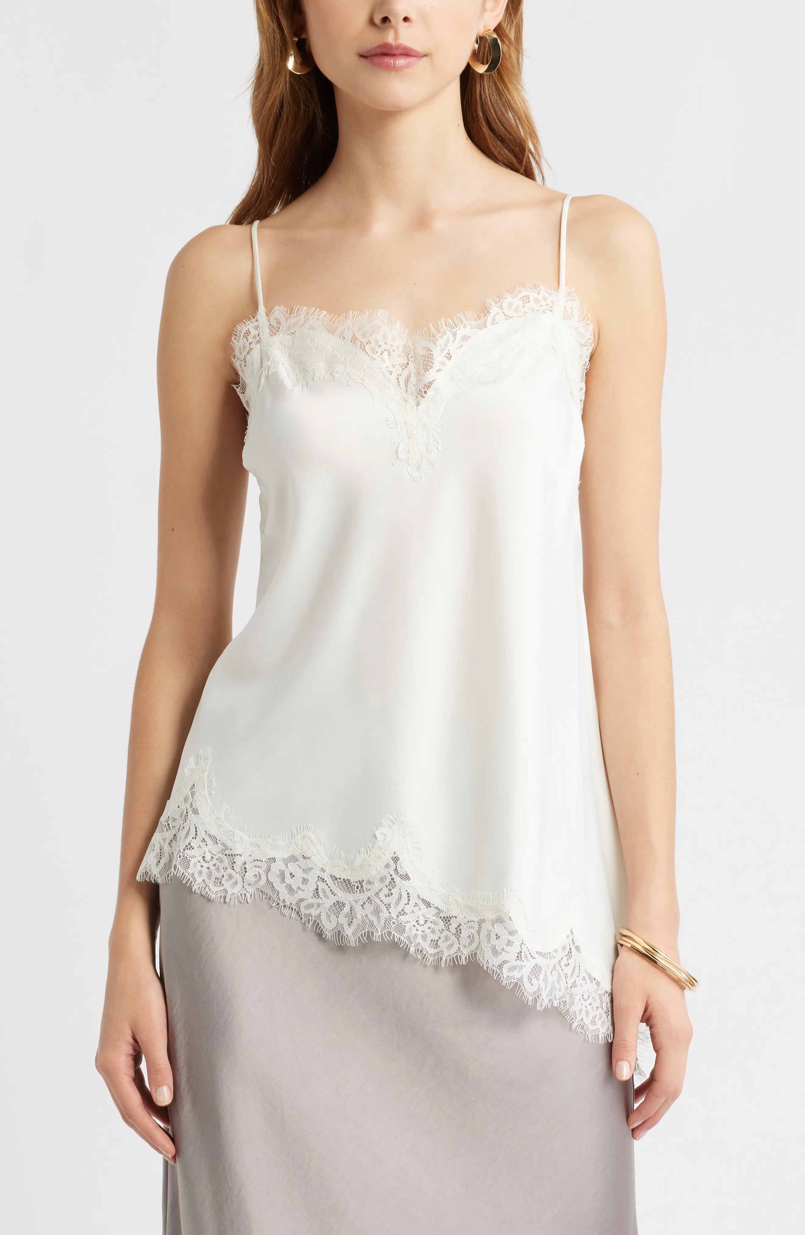 Open Edit, Lace Trim Satin Camisole