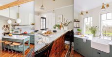 farmhouse kitchens with island units and painted cabinets