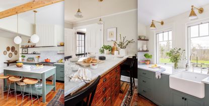 farmhouse kitchens with island units and painted cabinets