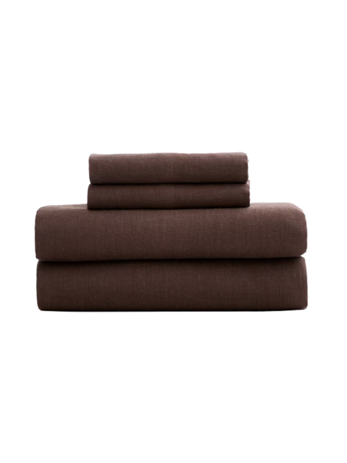 European Linen Stripe Sheet Set in Espresso