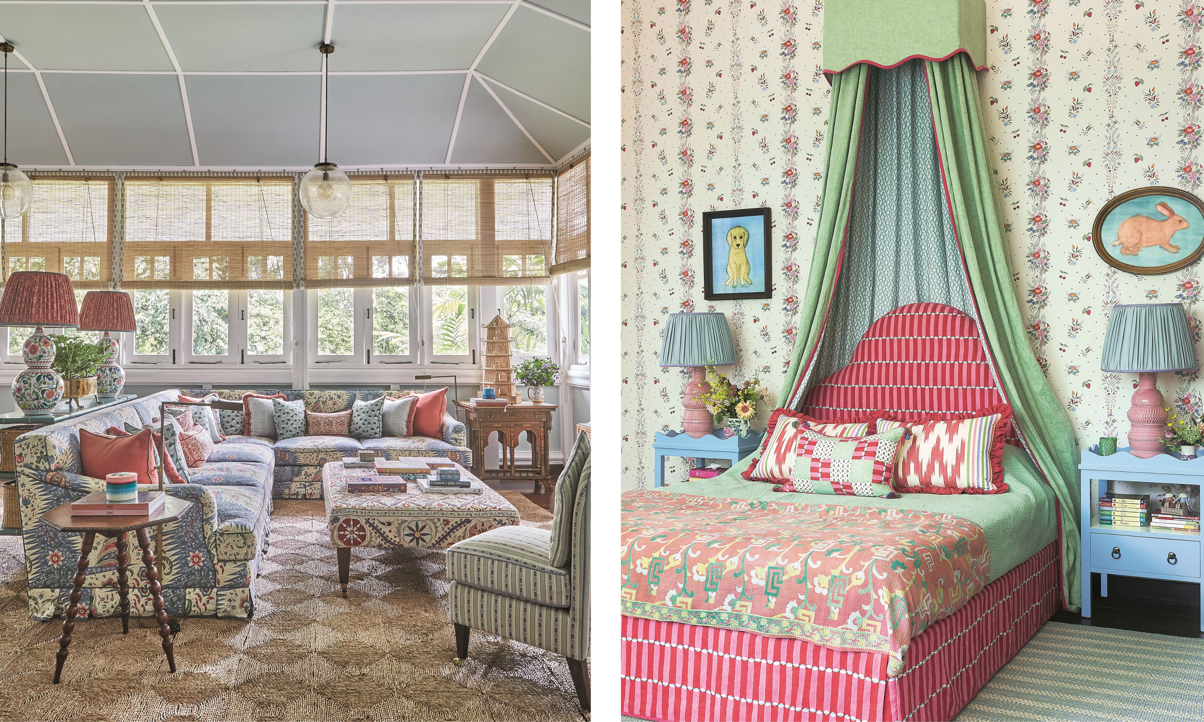 Colorful sitting room and bedroom design