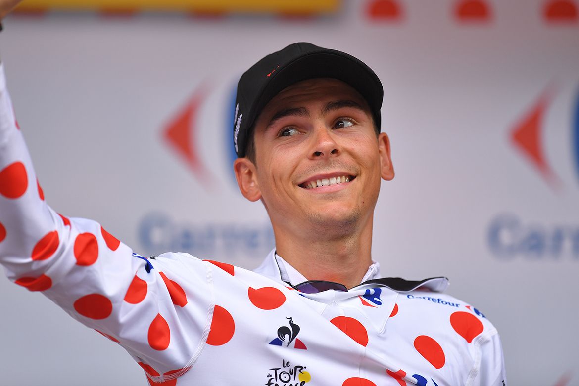 Warren Barguil in polka dots after stage 9 of the Tour de France