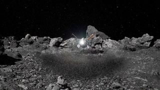 A mass of gravel and dirt ejected from the surface of asteroid Bennu by the touchdown of NASA's OSIRIS-REx probe.