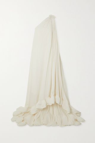 One-Shoulder Ruffled Plissé-Crepe De Chine Gown