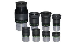 Eight Tele Vue Plossl Eyepieces shown in size order