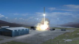 Construction on a low-cost vertical spaceport in the north of Scotland may commence within a year. This visualization pictures an Orbex rocket lifting off.