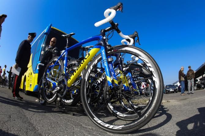 Tinkoff-Saxo bikes lined up and awaiting their riders