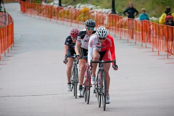 Erica Allar (RideClean/PatentIt.com) leads Alison Powers (Now And Novartis For MS) and Whitney Schultz (Paceline Projects p/b Veloforma) in the winning break that lapped the field.