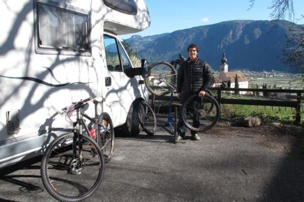 MIke Broderick prepping bikes for race day...