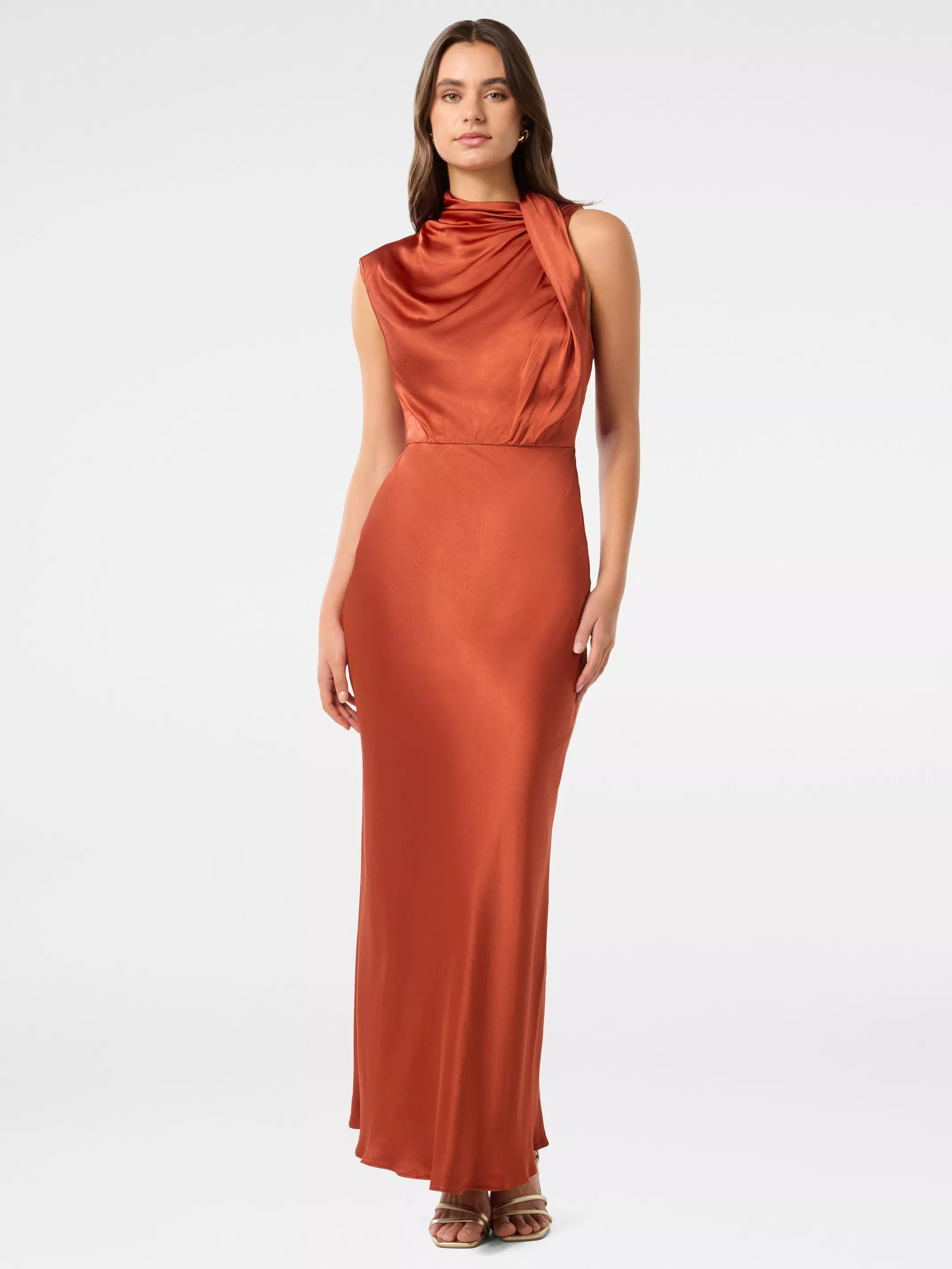 Forever New Sienna Satin Midi Dress, Burnt Orange