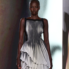 Two models walking at the spring/summer 2027 Ala&iuml;a show during Paris Fashion Week.