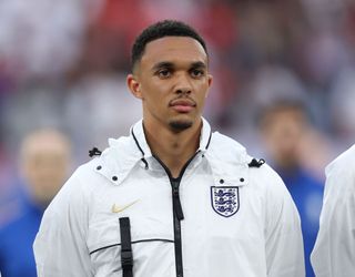 Trent Alexander-Arnold of England looks on during the UEFA EURO 2024 group stage match between Serbia and England at Arena AufSchalke on June 16, 2024 in Gelsenkirchen, Germany.