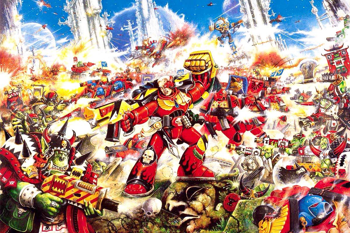 John Blanche&#039;s iconic Blood Angels cover art from the Warhammer 40,000 2nd edition box set.