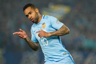 Alex Teixeira celebrates a goal for Jiangsu Suning against Gamba Osaka in April 2017.