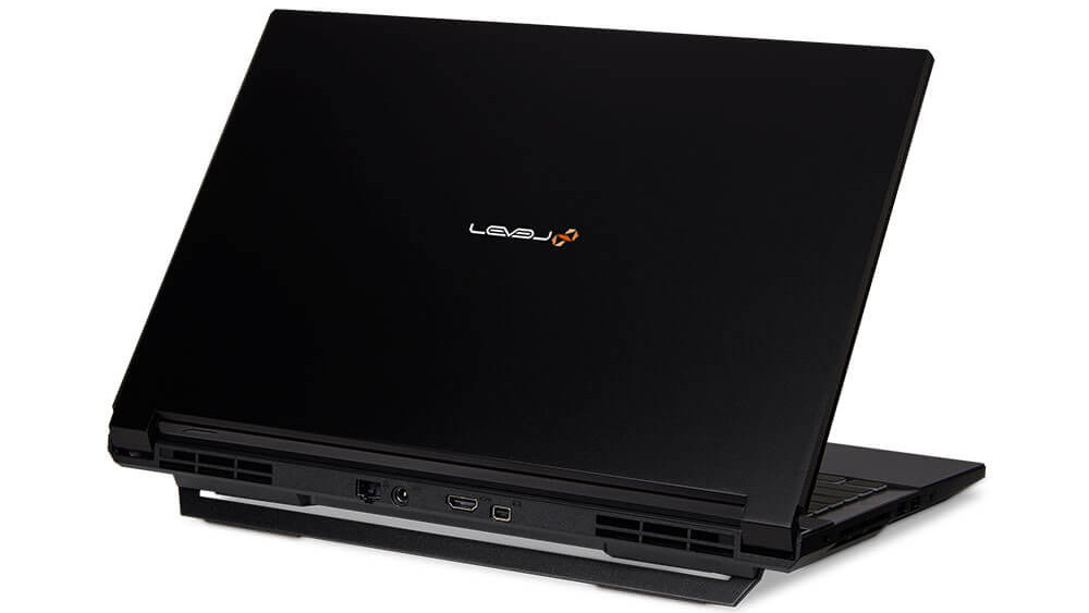 Iiyama PC Level 15FX167 laptop shown from the rear with stand extended