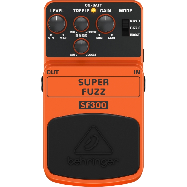 A Behringer SF300 Super Fuzz guitar pedal