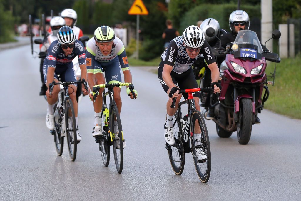 RZESZOW POLAND AUGUST 11 LR Lionel Taminiaux of Belgium and Team AlpecinFenix Taco Van Der Hoorn of The Netherlands and Team Intermarch Wanty Gobert Matriaux Simon Clarke of Australia and Team Qhubeka Nexthash in the Breakaway during the 78th Tour de Pologne 2021 Stage 3 a 226km stage from Sanok to Rzeszw TourdePologne TDP2021 UCIWT on August 11 2021 in Rzeszow Poland Photo by Bas CzerwinskiGetty Images