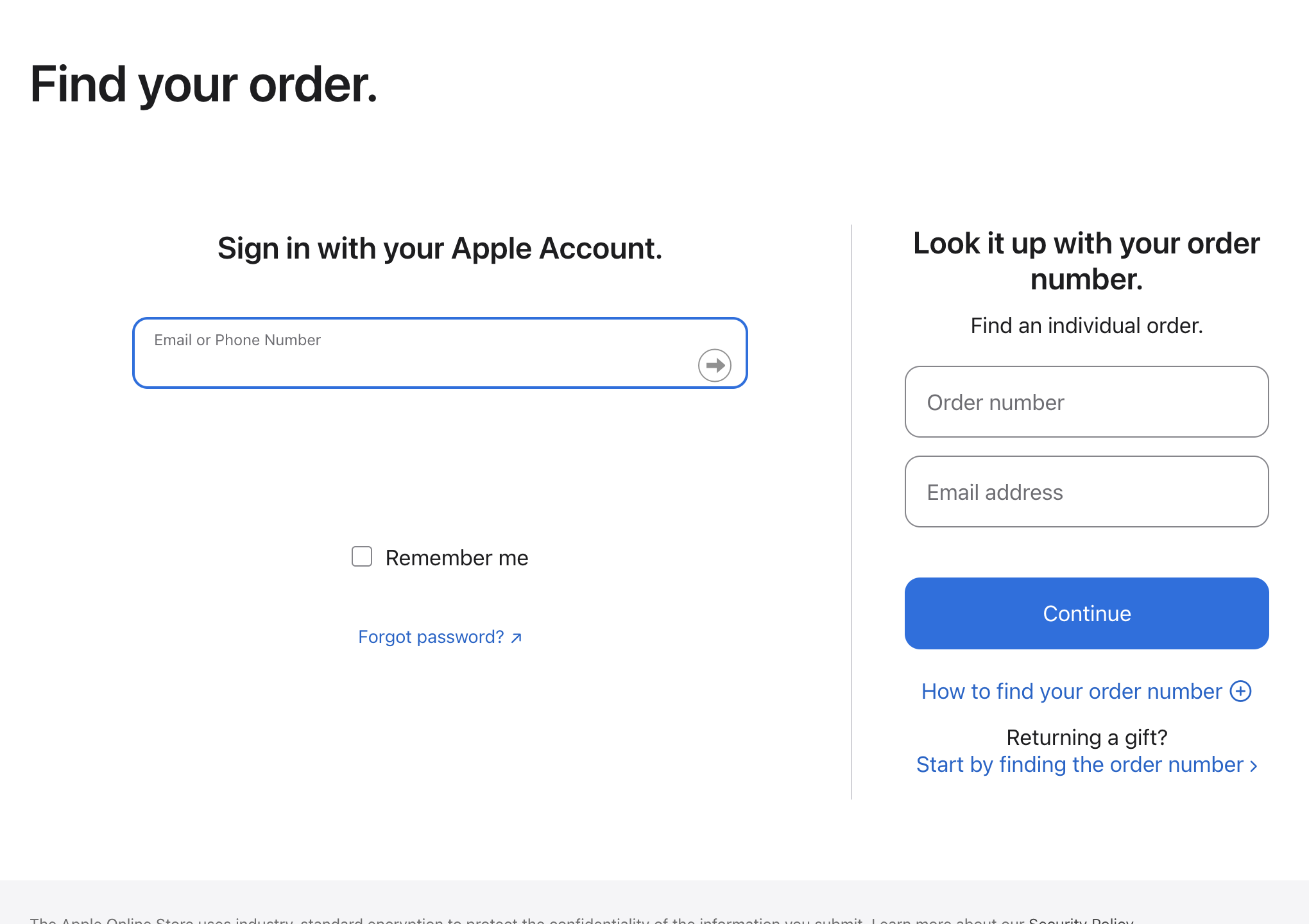 Apple order status page