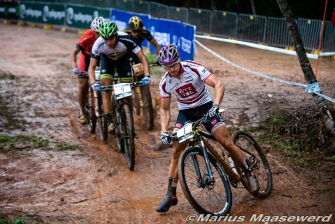 Daniel Federspiel (&Ouml;tztal Scott Racing Team) leading Julian Schelb (Multivan Merida Biking Team) and Matthias Stirnemann (Stockli Pro Team)
