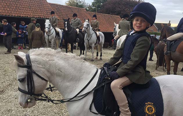 Natasha Platts, aged six, out with the Grove and Rufford Hunt on her pony Summer