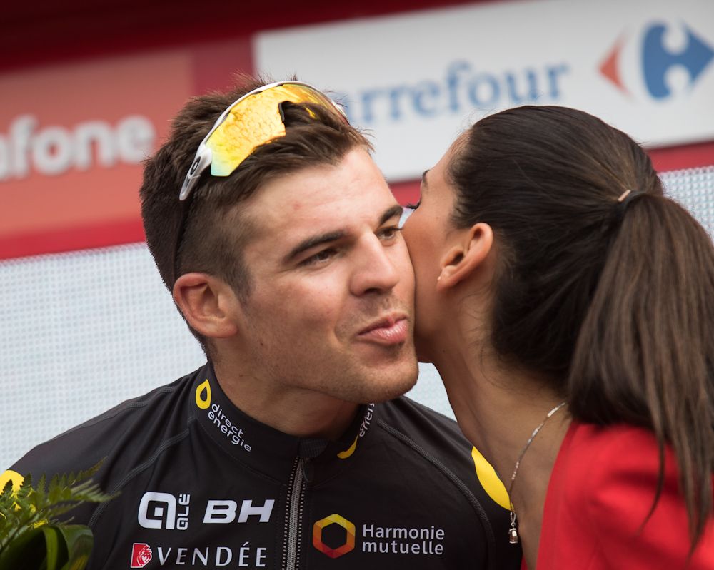 Lilian Calmejane (Direct Energie) on the stage 4 podium at the Vuelta