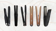 Best cordless straighteners from ghd, Cloud Nine, Babyliss, Dyson and Revamp on a light grey background