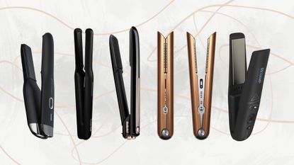 Best cordless straighteners from ghd, Cloud Nine, Babyliss, Dyson and Revamp on a light grey background