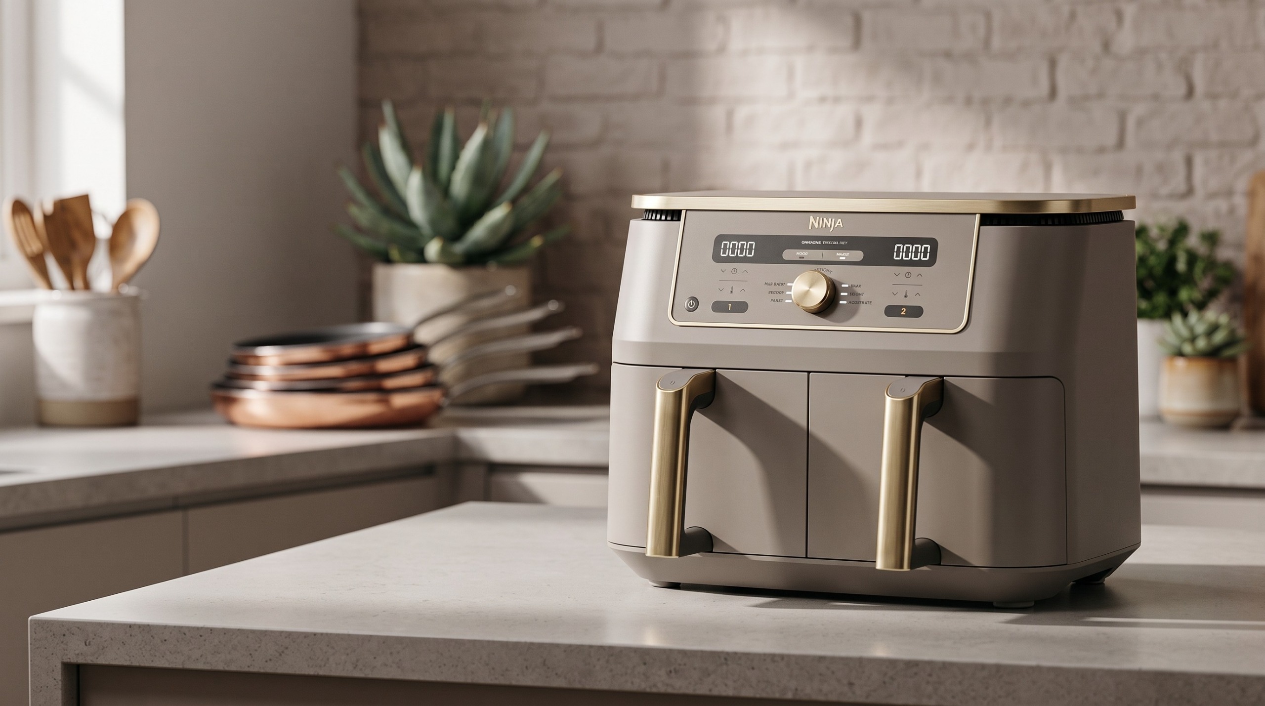 The Ninja Foodi Air Fryer sitting on a kitchen countertop