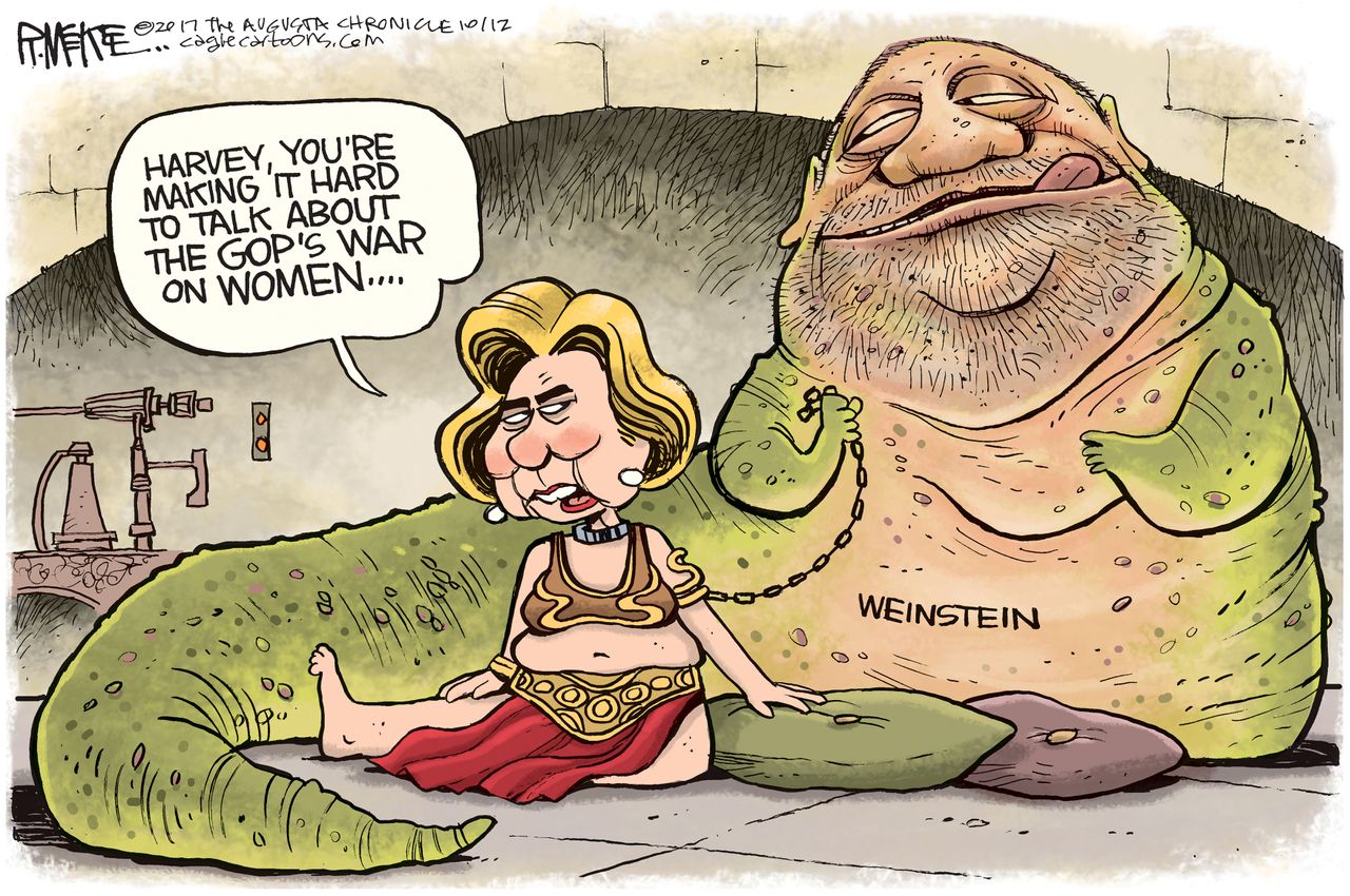 Political cartoon U.S. Clinton war on women Harvey Weinstein