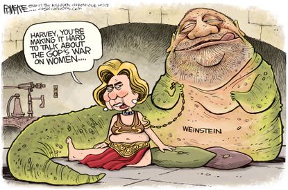 Political cartoon U.S. Clinton war on women Harvey Weinstein
