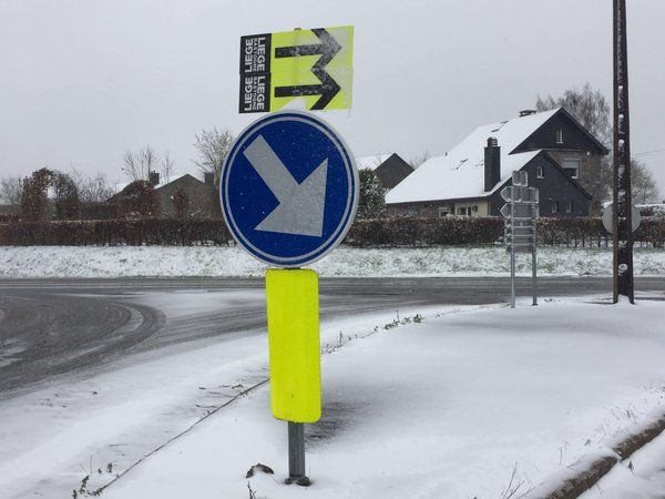 The snow fell at Liege-Bastogne-Liege on Sunday