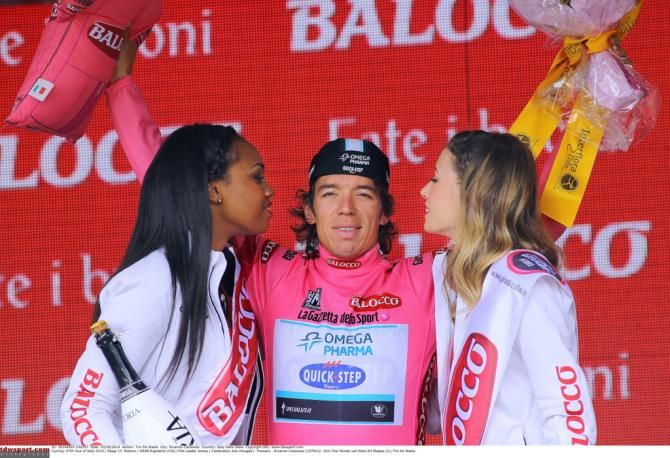 Rigoberto Uran (Omega Pharma-Quick Step) on the podium